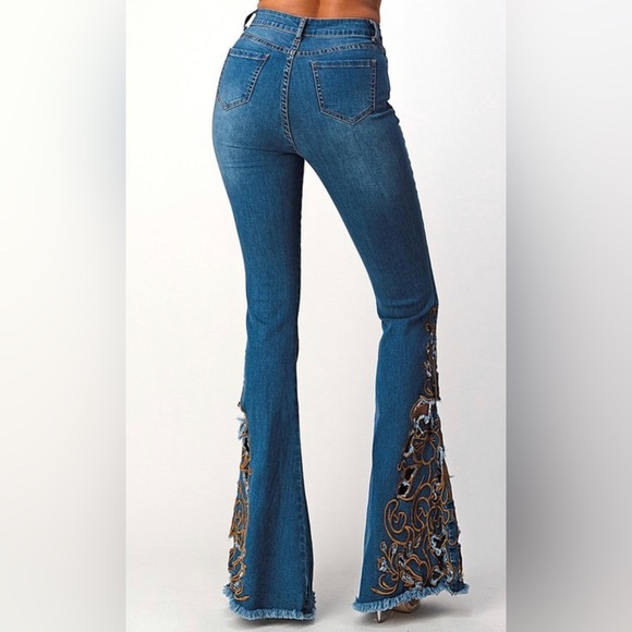 FLARE EMBROIDERY DENIM PANTS - Picture 3 of 3